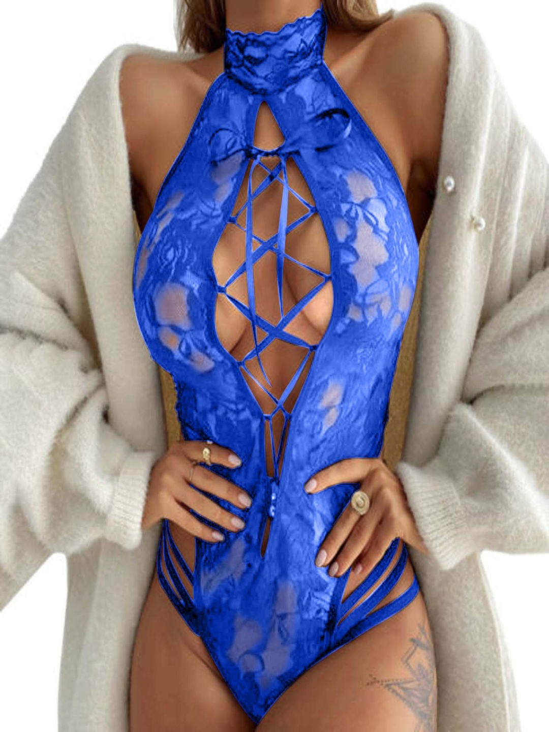 

Xivir Women Sheer Mesh Self-Design Baby Doll, Blue