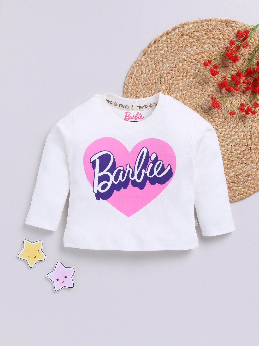 

YK X Tinyo Infant Girls Barbie Printed Pure Cotton T-shirt, Off white