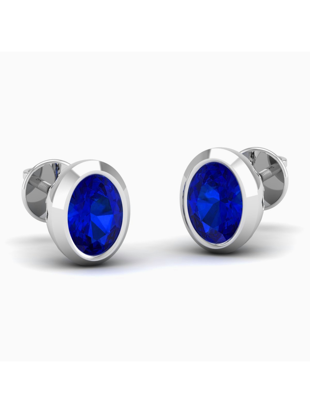 

AKSHAT SAPPHIRE 92.5 Sterling Silver Rhodium-Plated CZ Studded Oval Studs Earrings