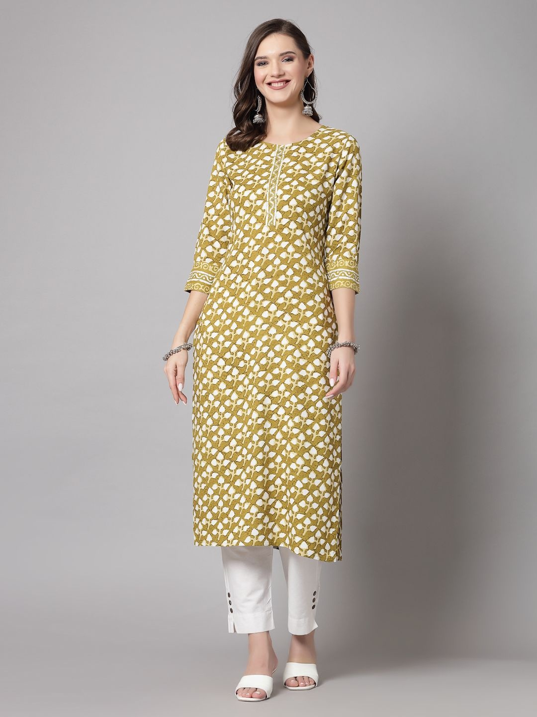 

kipek Women Floral Floral Kurta, Green