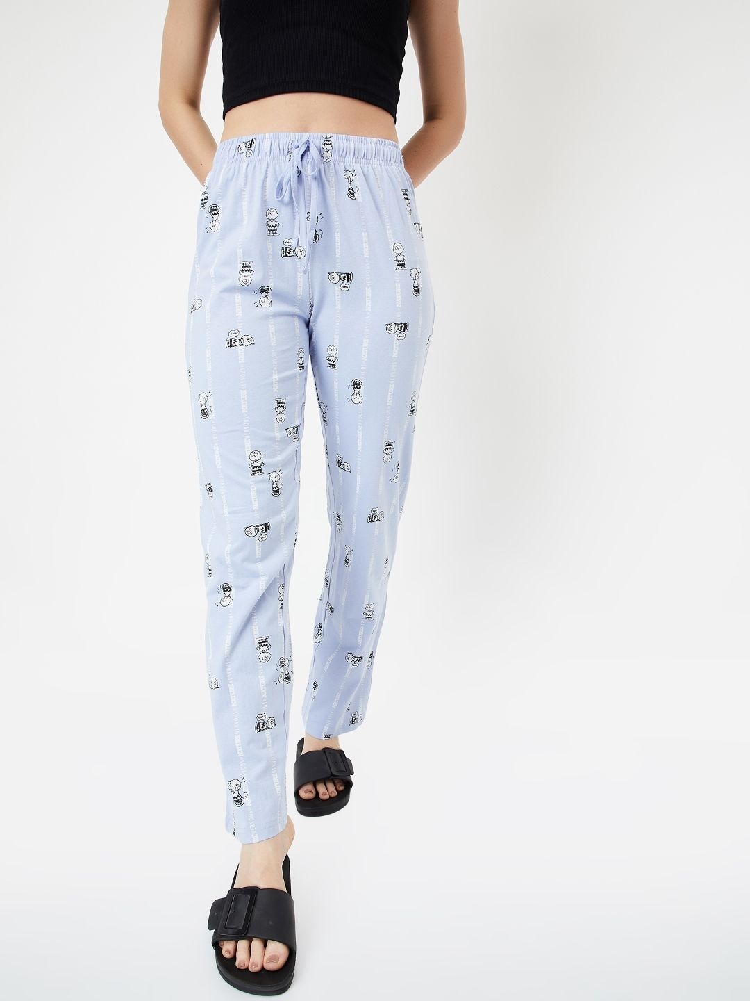 

max Women Pure Cotton Straight Lounge Pants, Blue