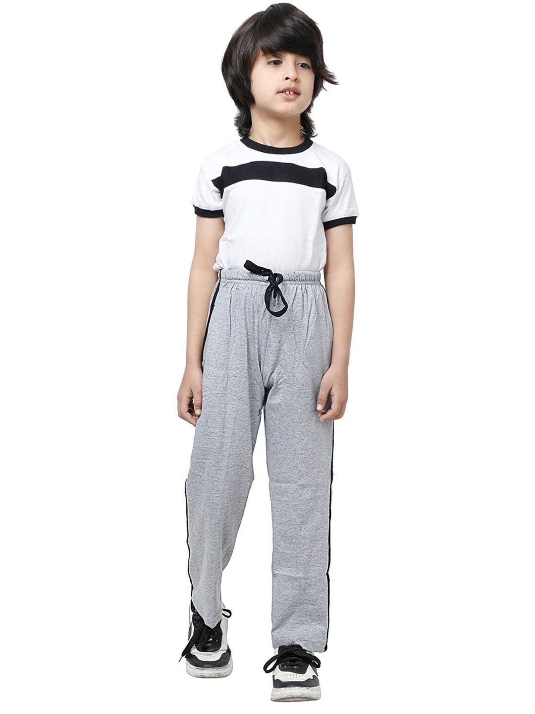 

FRENCH KLEIDER Boys Striped Relaxed-Fit Pure Cotton Track Pants, Grey