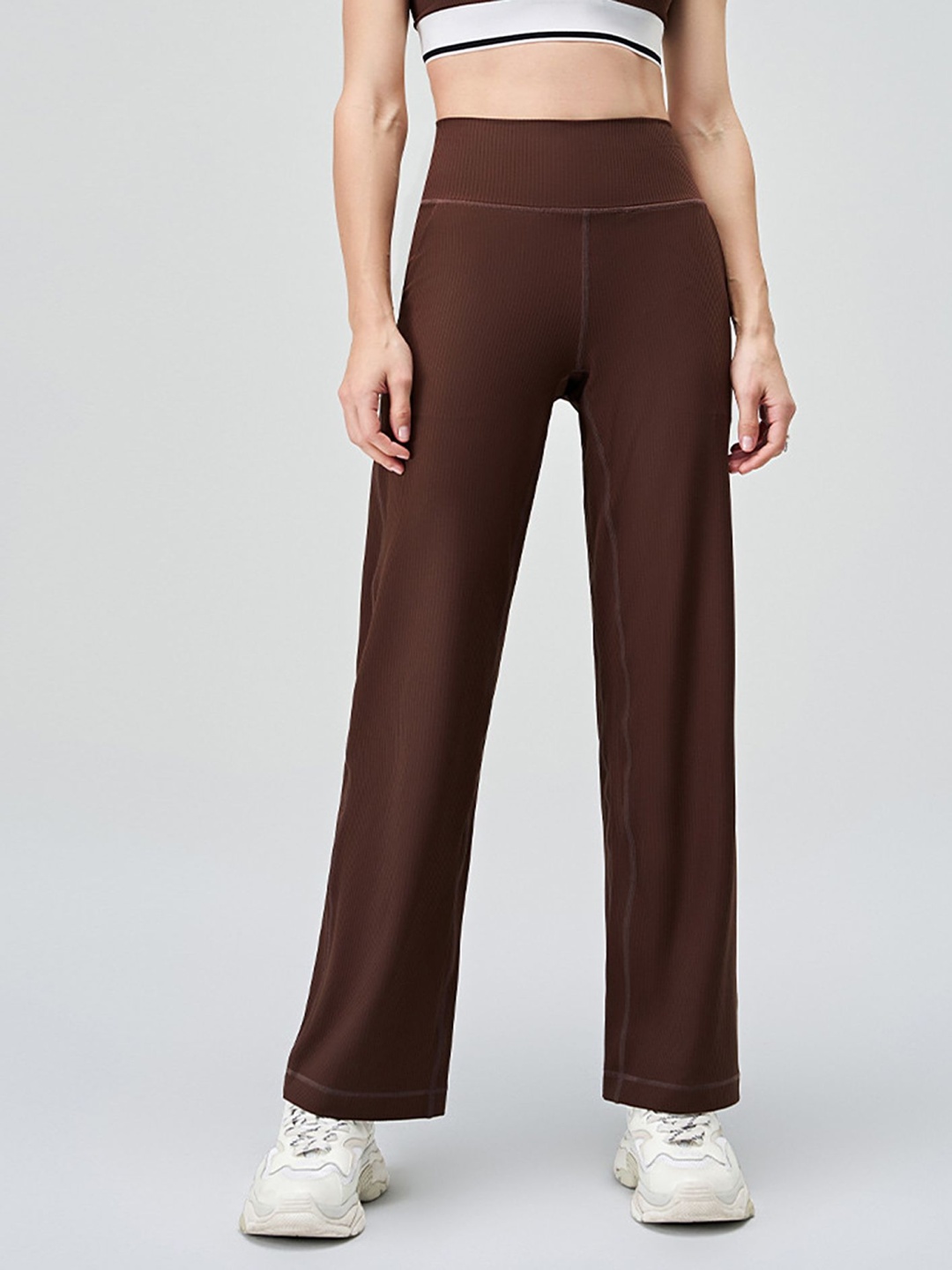 

LULU & SKY Women Straight Fit High-Rise Parallel Trousers, Brown
