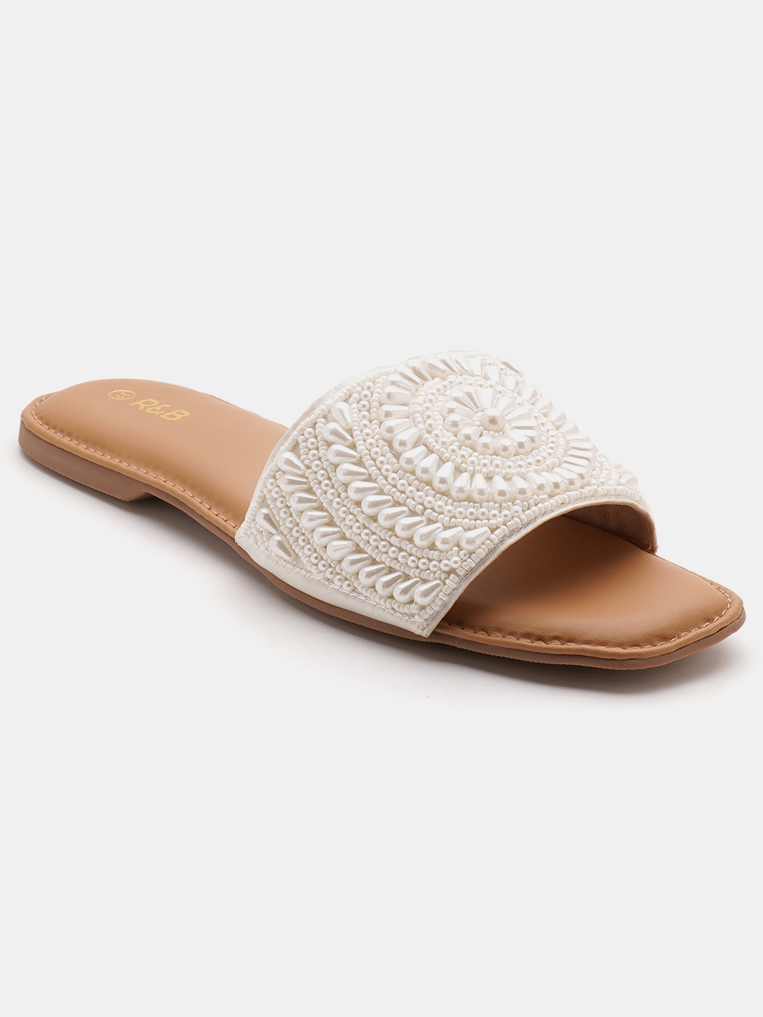 

R&B Women Embellished Open Toe Flats, White