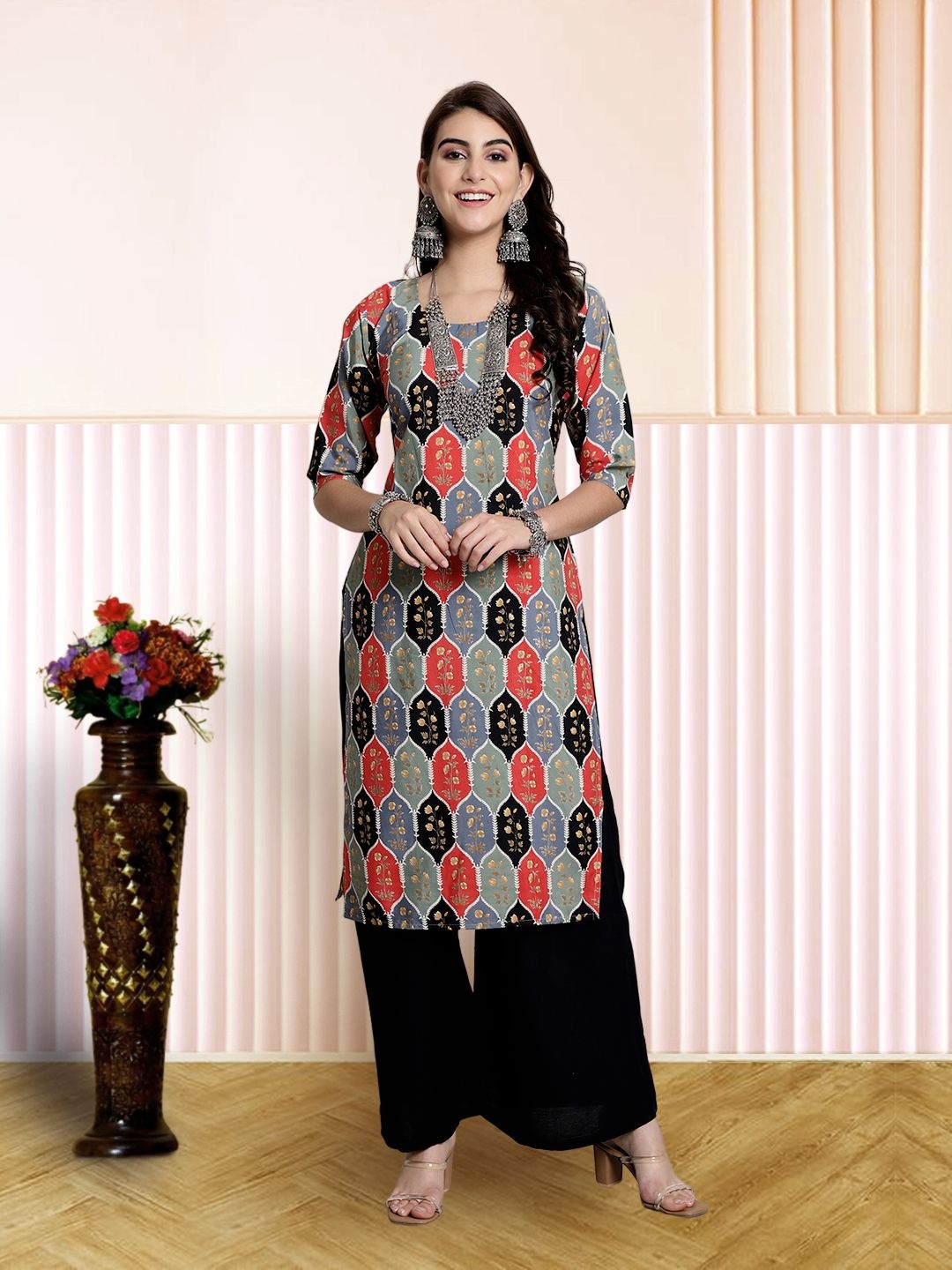 

7Threads Women Ethnic Motifs Printed Floral Crepe Kurta, Multi