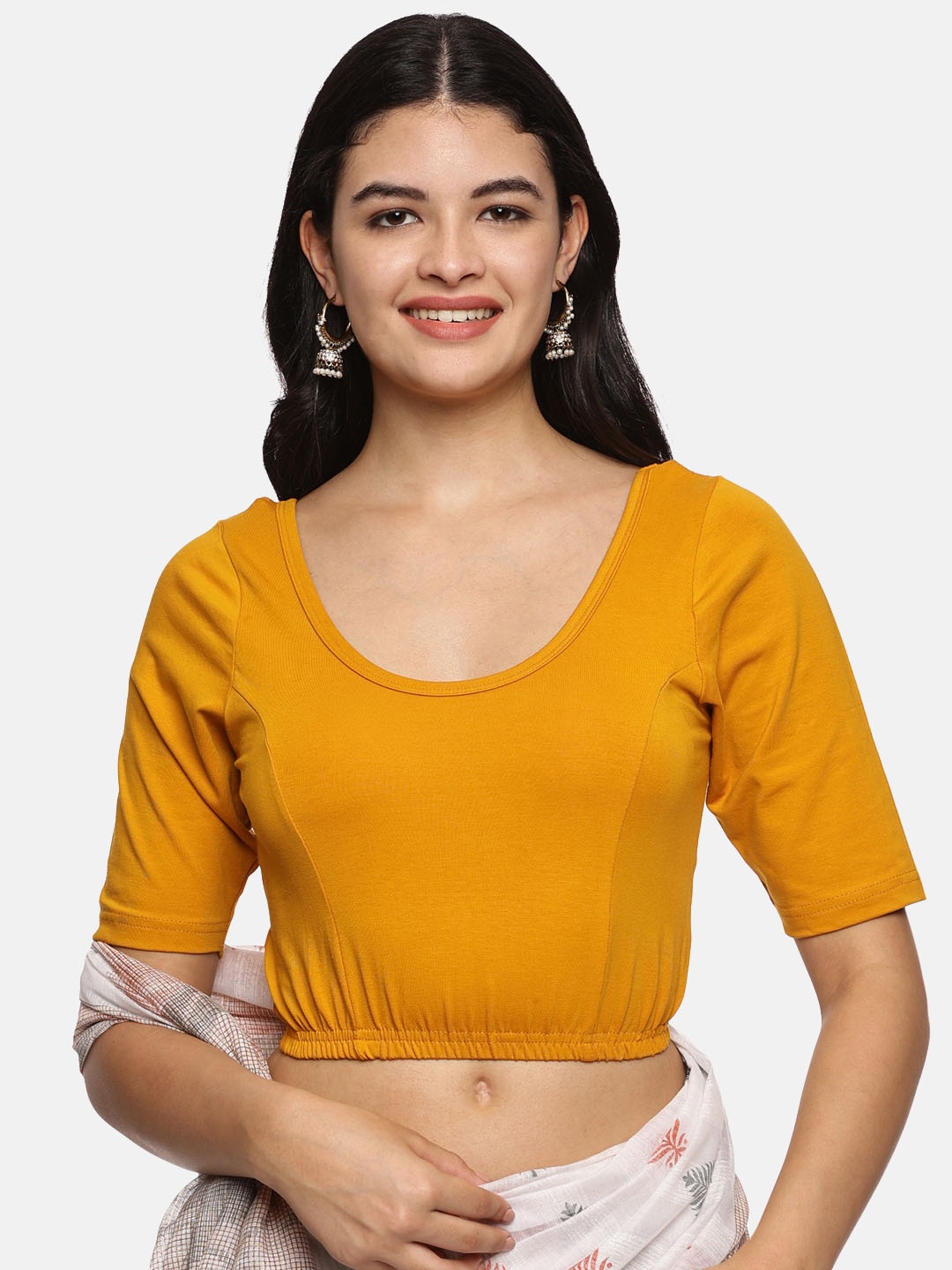 

NOT YET by us Round Neck Saree Blouse, Mustard