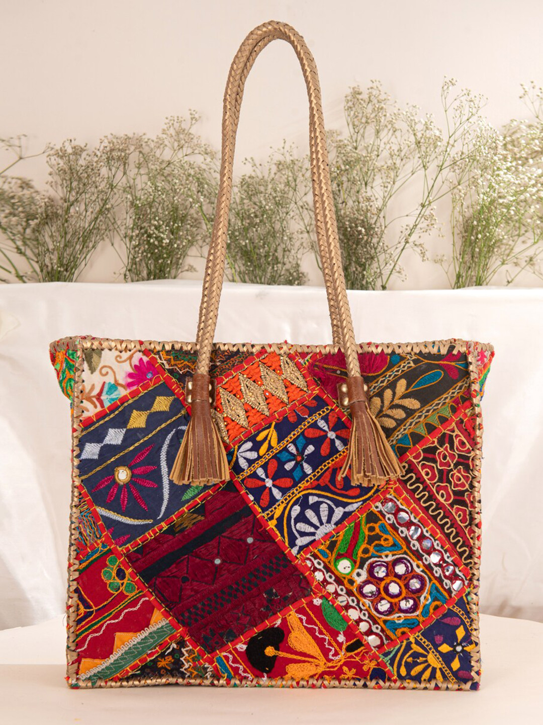 

JAYPORE Women Floral Printed Structured Leather Shoulder Bag, Red