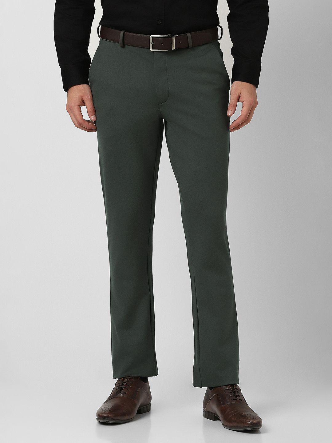 

V Dot Men Super Slim Fit Mid-Rise Formal Trouser, Green