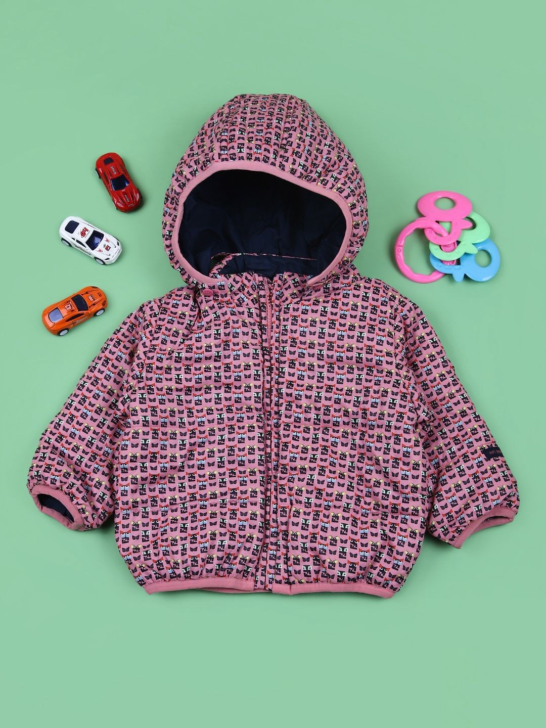 

V-Mart Boys Hooded Graphic Printed Cotton Casual Padded Jacket, Pink