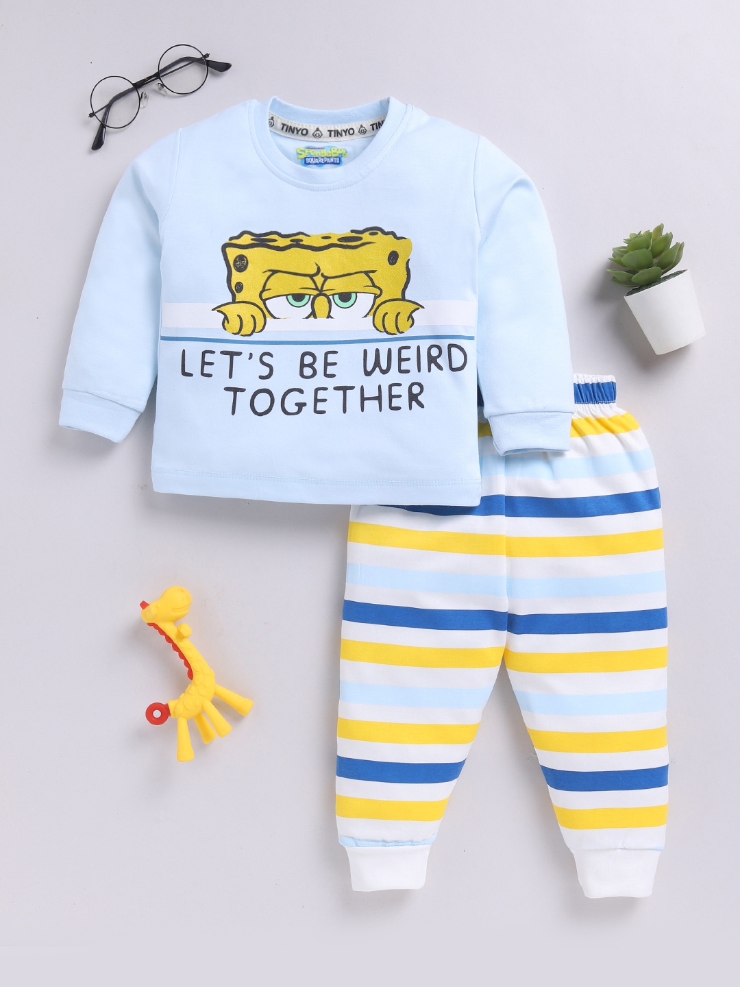 

YK X Tinyo Boys Printed Pure Cotton T-shirt and Joggers, Blue