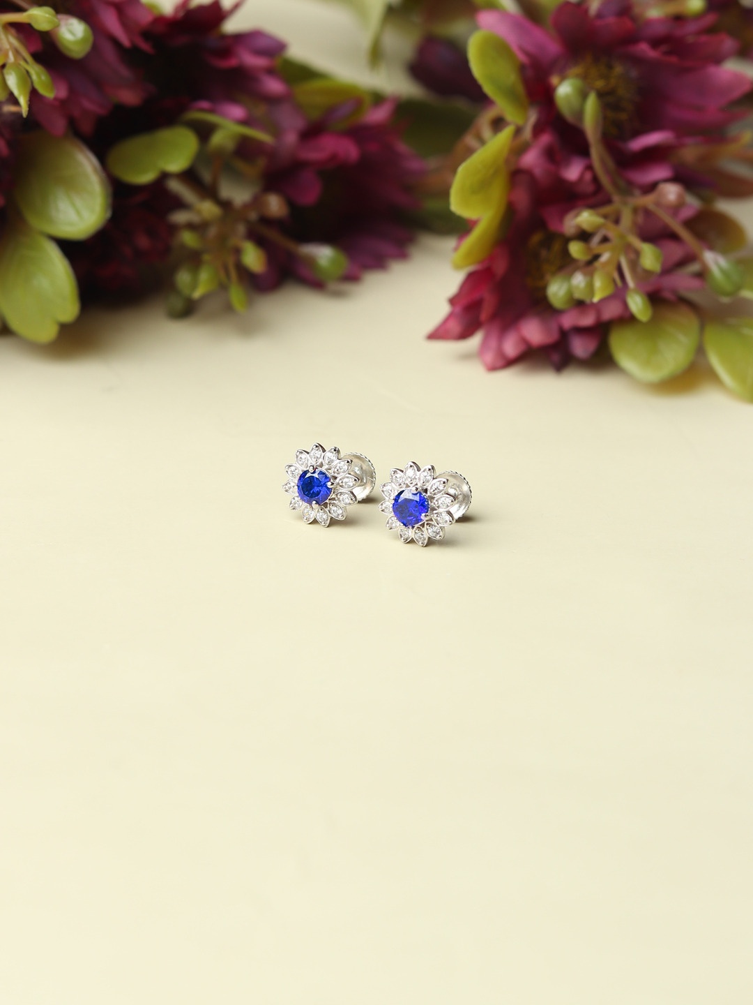 

AKSHAT SAPPHIRE 92.5 Pure Sterling Silver Rhodium Plated Cubic Zirconia Studded Earrings, Blue