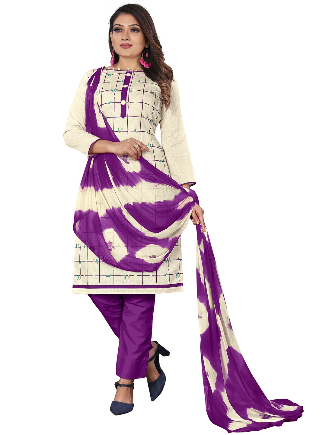 

Maroosh Checked Printed Khadi Cotton Unstitched Dress Material, White