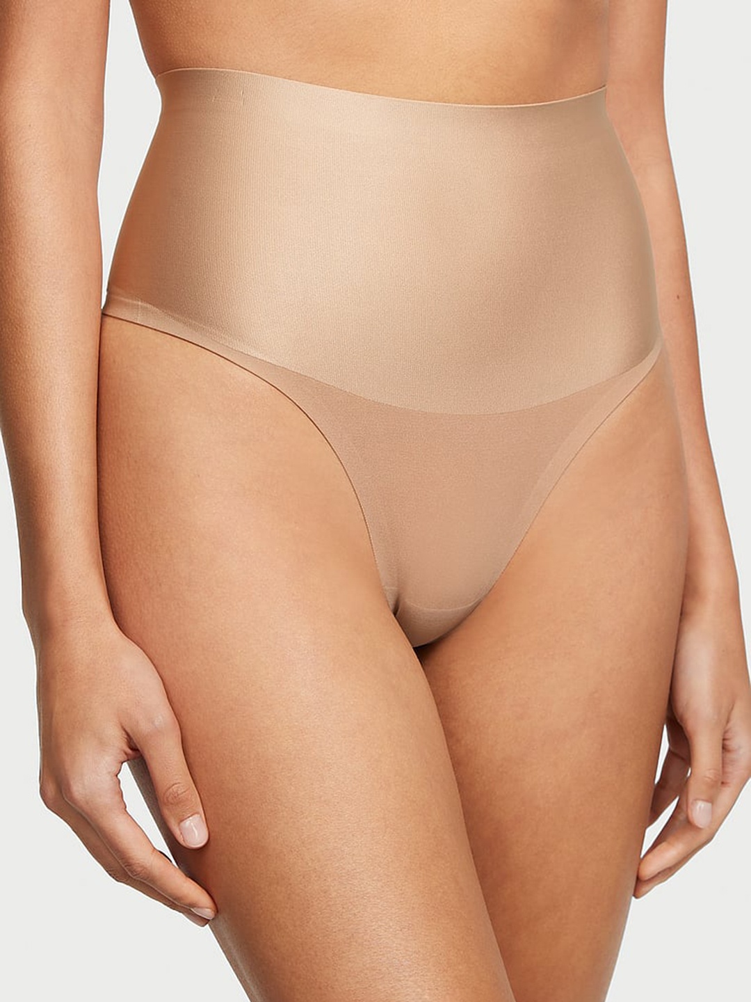

Victoria's Secret Women High Rise Smoothing Shimmer Thong Briefs, Beige