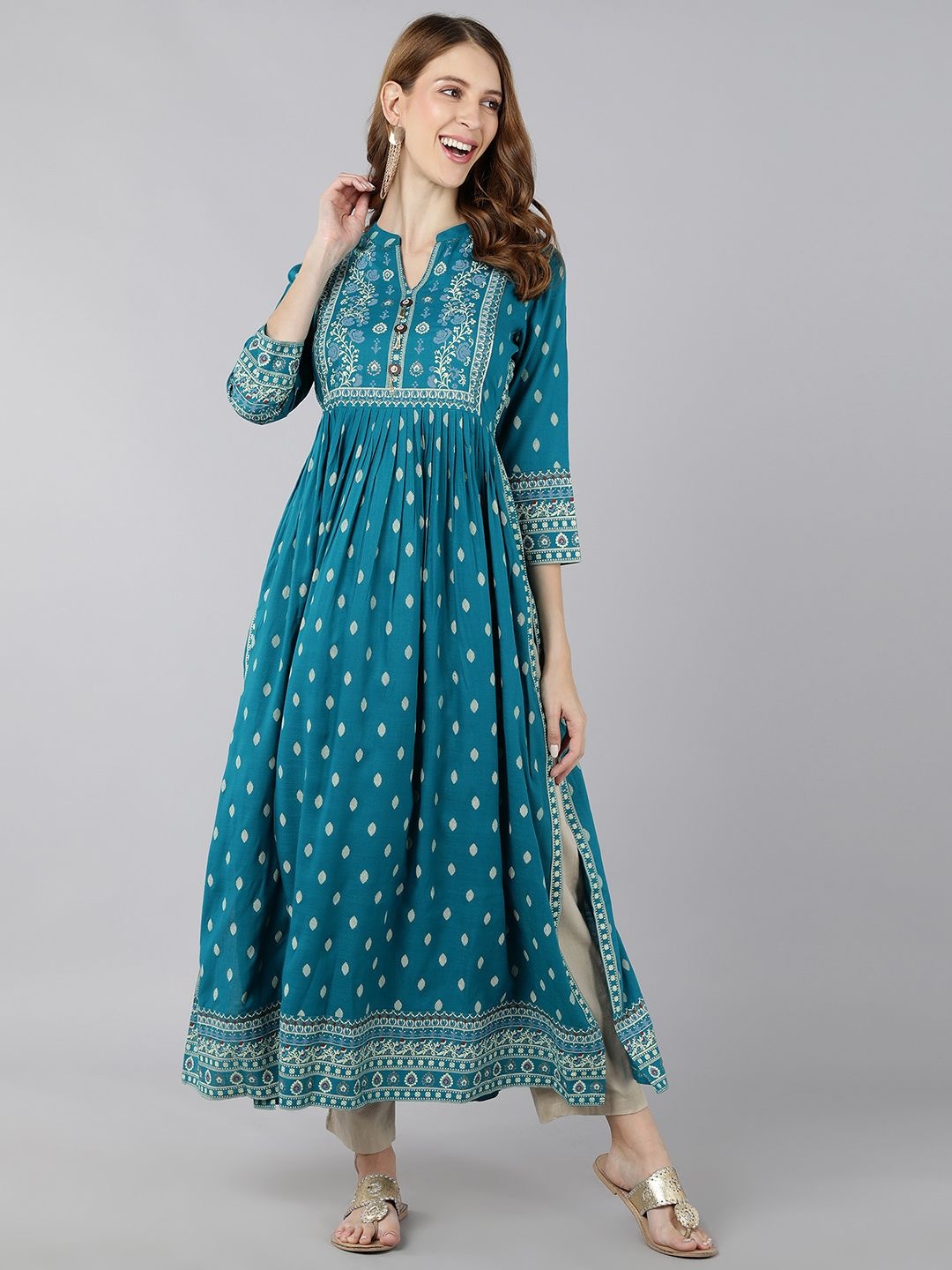 

kipek Women Floral Floral Kurta, Turquoise blue