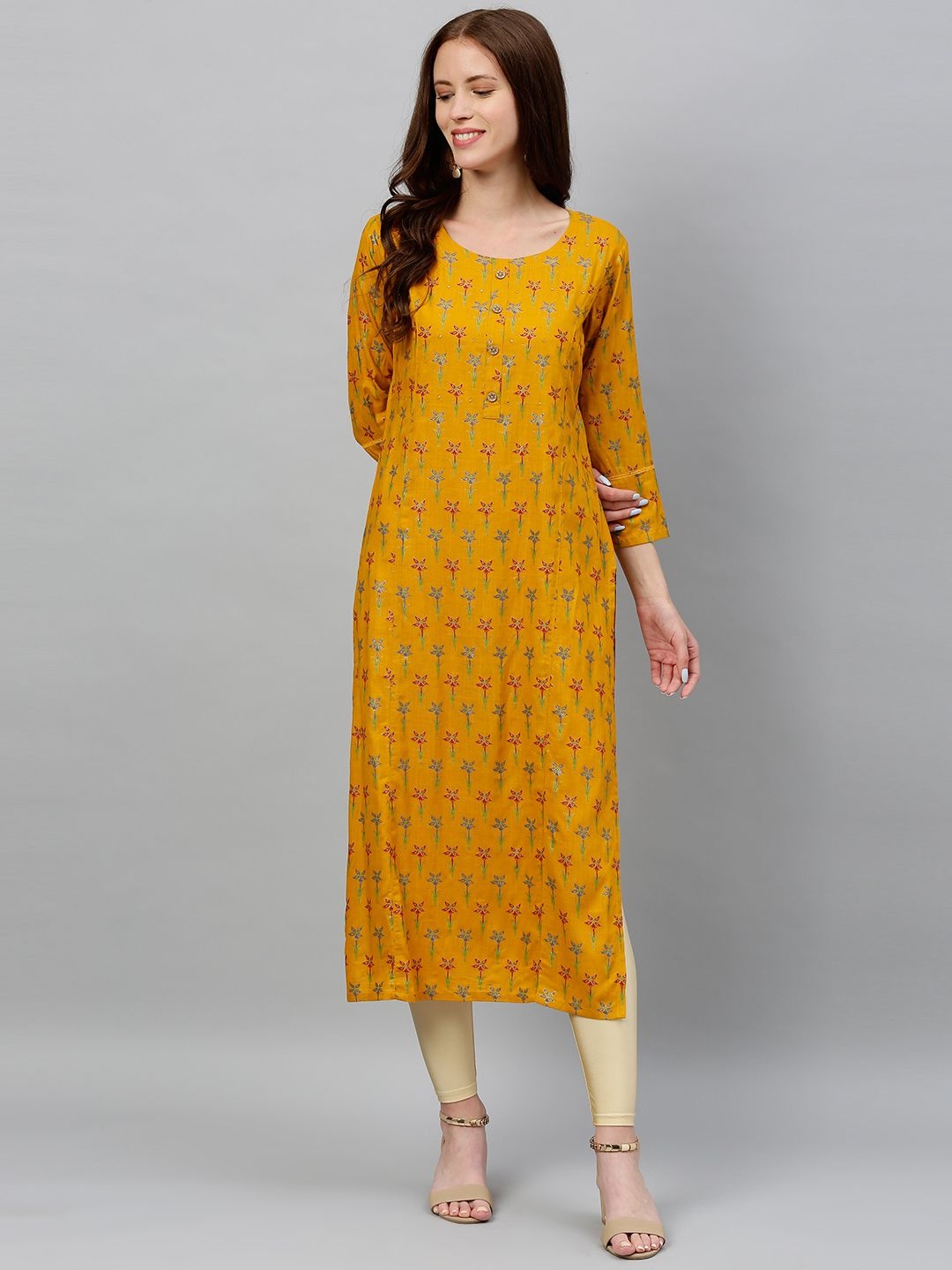 

kipek Women Floral Floral Kurta, Mustard