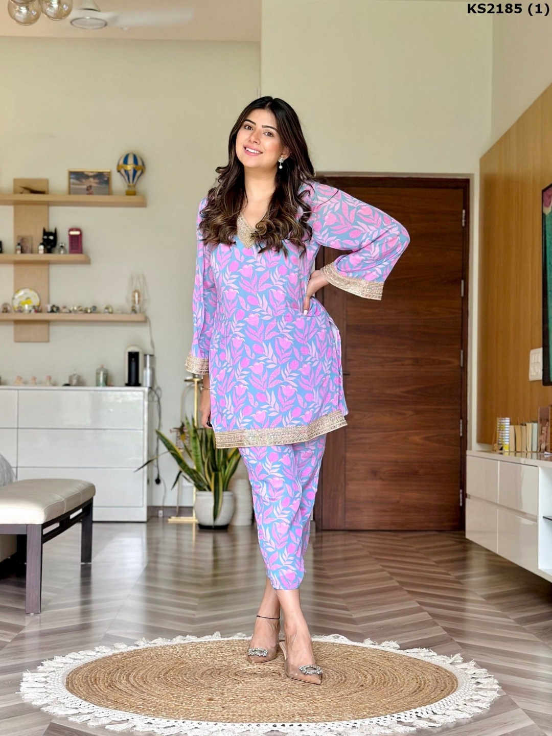 

KALINI Women Floral Embroidered Regular Kurta with Palazzos, Purple