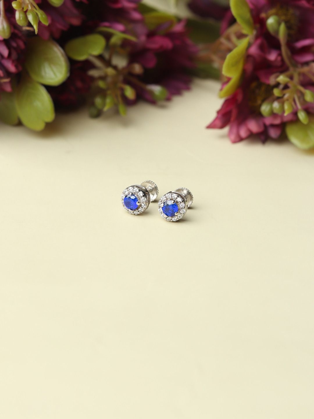 

AKSHAT SAPPHIRE 925 Sterling Silver Rhodium-Plated CZ Studded Circular Studs Earrings