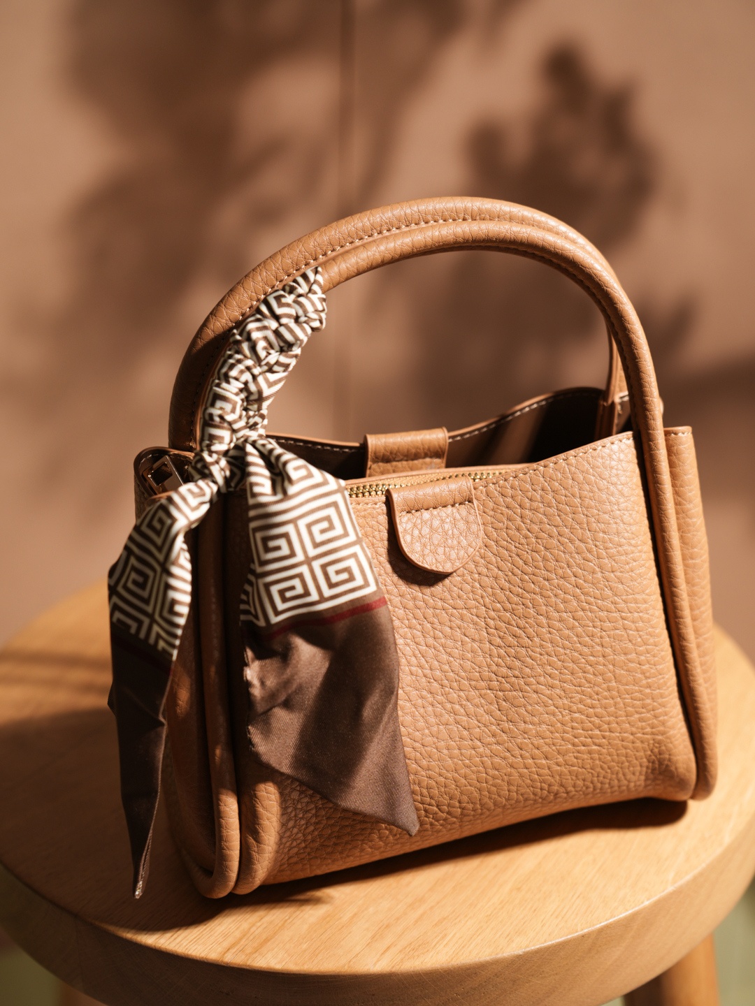 

Inc 5 Women Textured Structured Handheld Bag, Tan