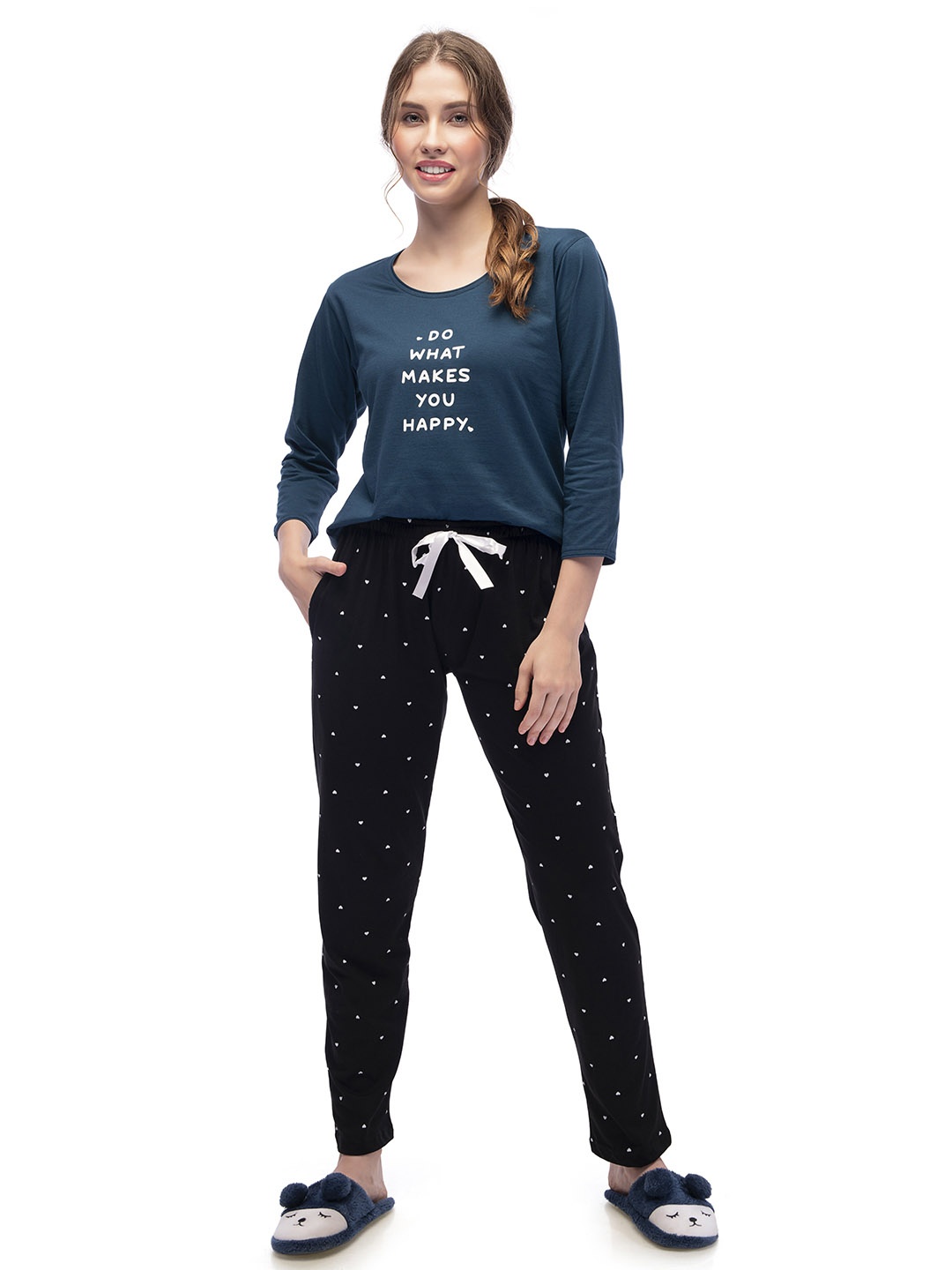 

Lotik Women Printed Round Neck Night suit, Teal