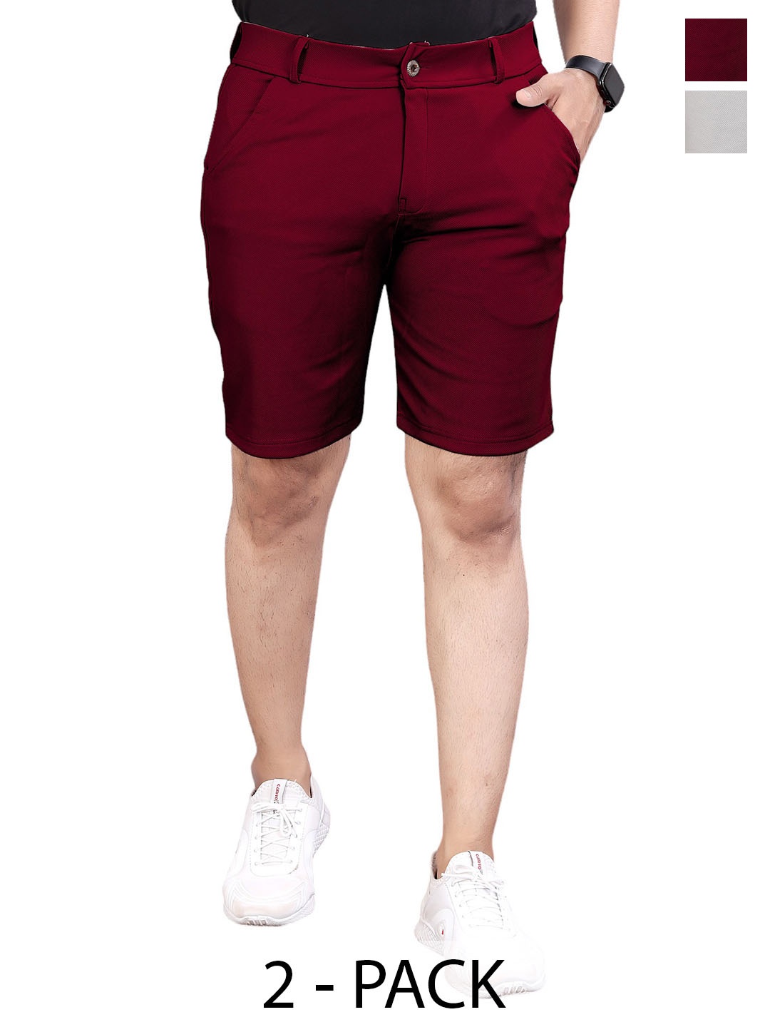 

INDICLUB Men Pack Of 2 Mid-Rise Shorts, Maroon