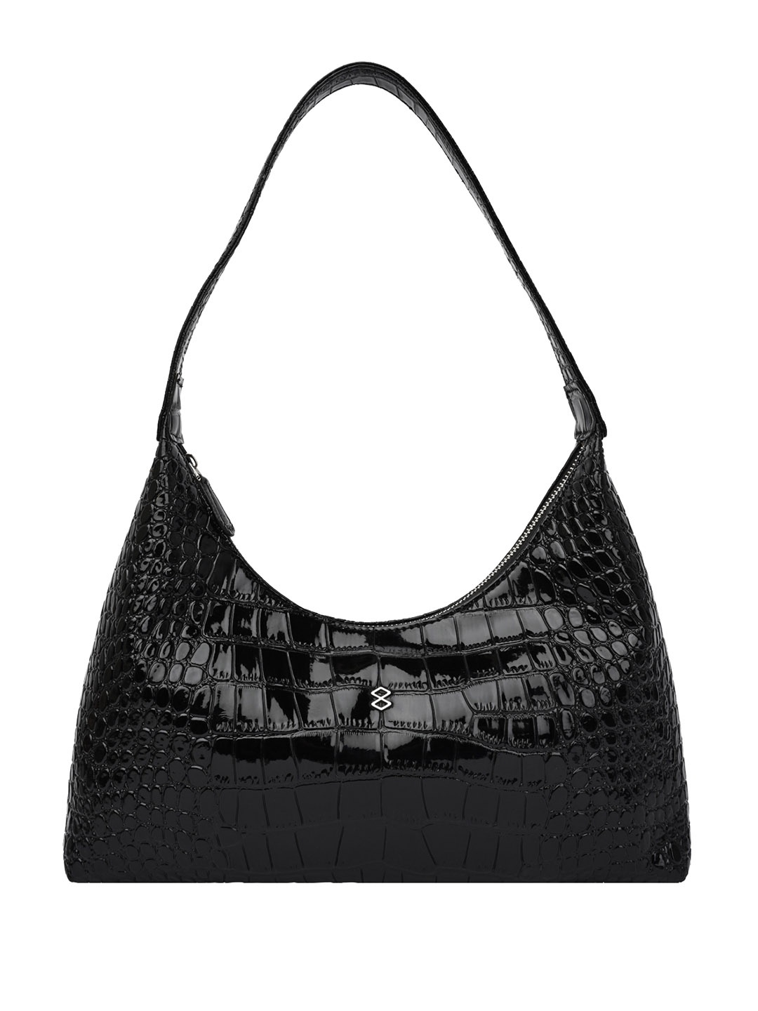 

HORRA Animal Textured PU Half Moon Hobo Bag with Tasselled, Black