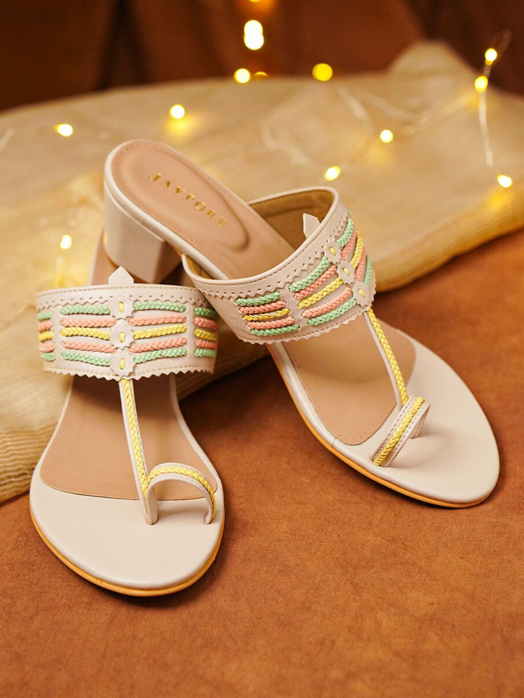 

JAYPORE Women Leather Block Heel Sandals, Beige
