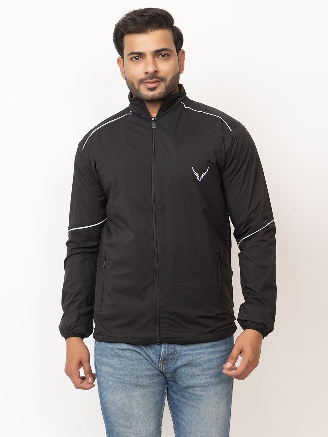

BUFFARO Men Mock Collar Solid Casual Windcheater Bomber Jacket, Black