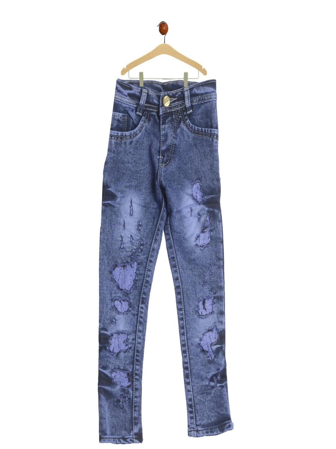 

KIARAA Boys Narrow Slim Fit Heavy Fade Highly Distressed Jeans, Blue