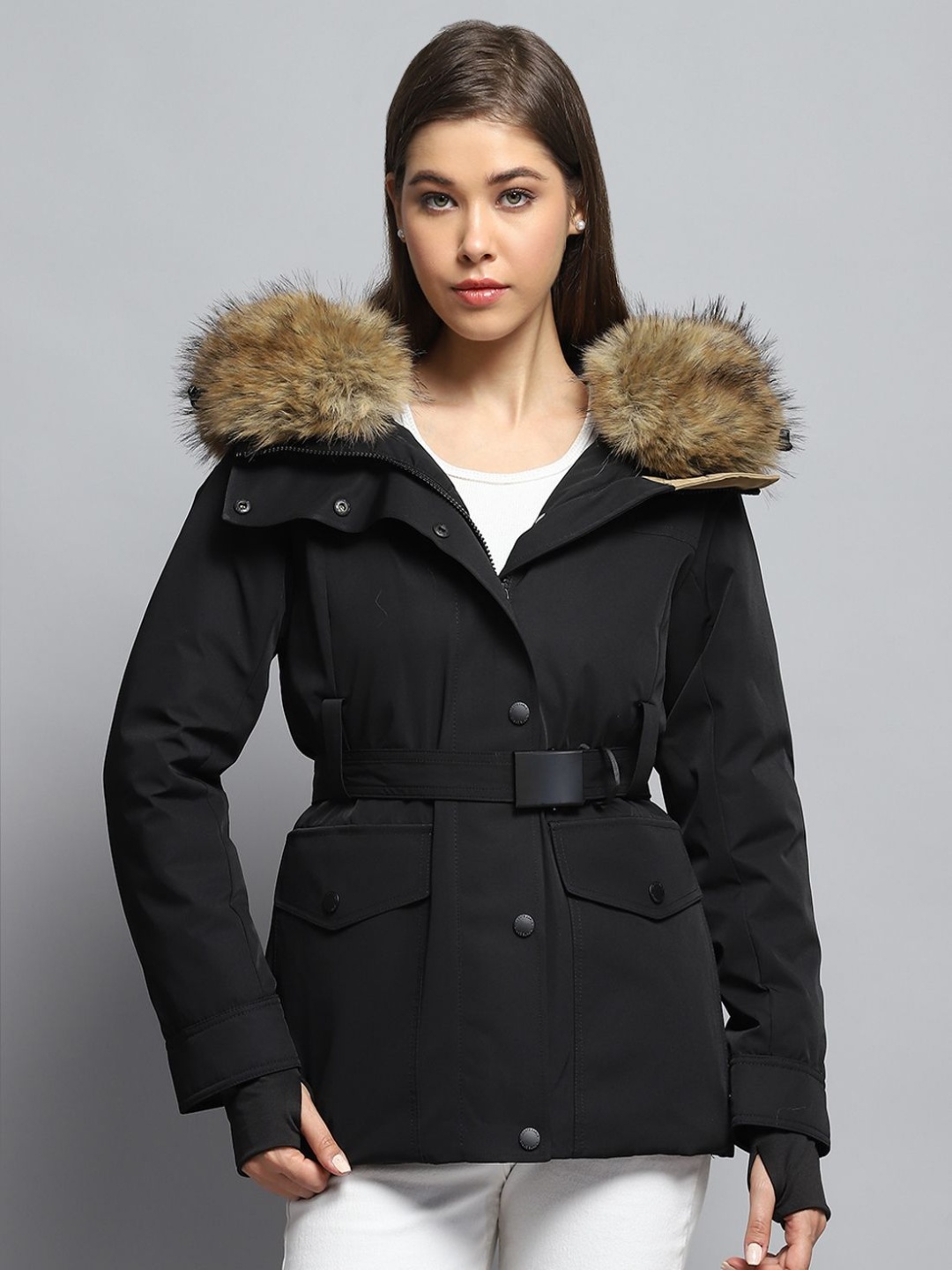 

Monte Carlo Women Hooded Solid Casual Lightweight Parka Jacket, Black