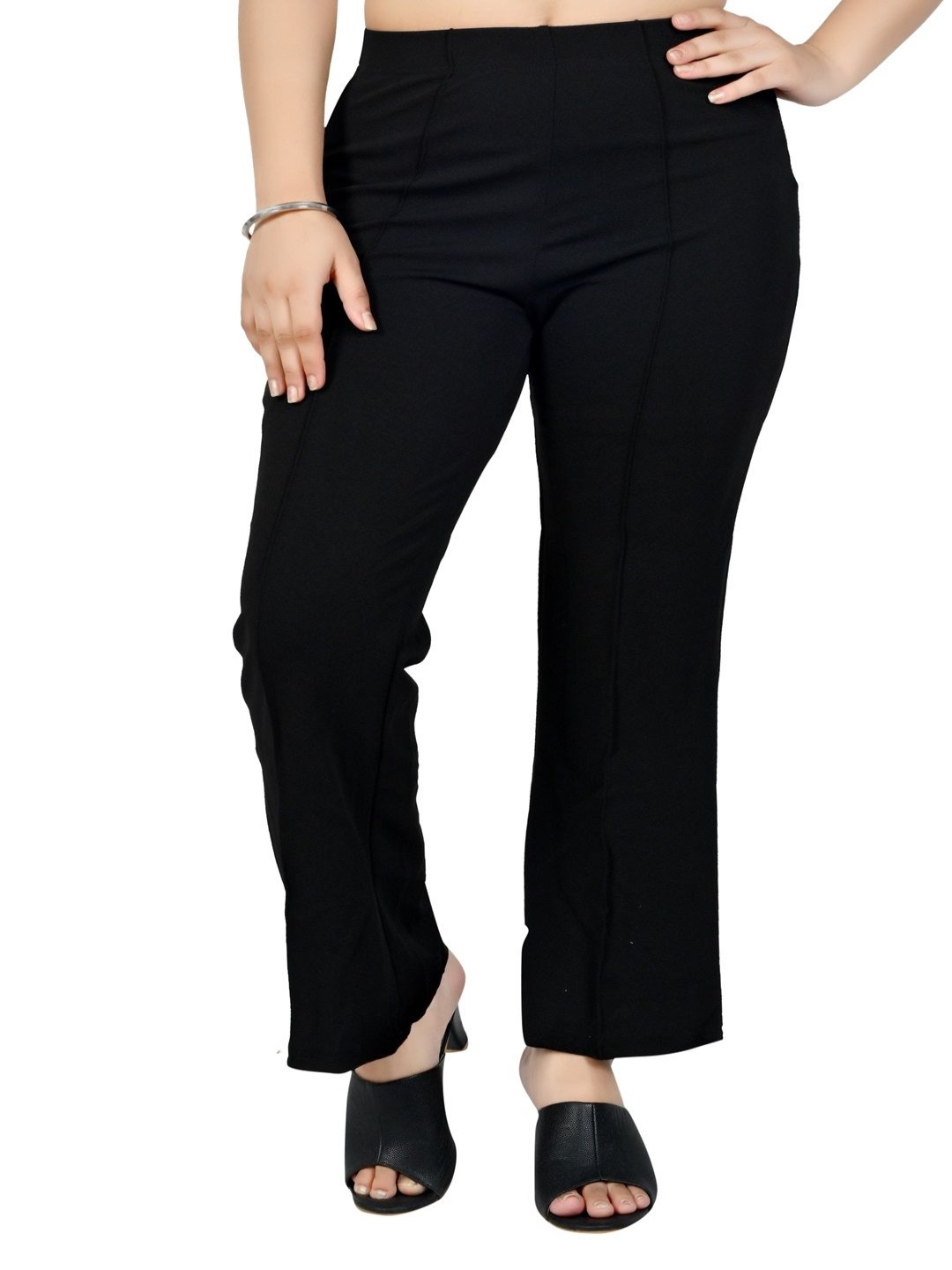 

woodzon Women Plus Size Regular Fit Mid-Rise Trouser, Black