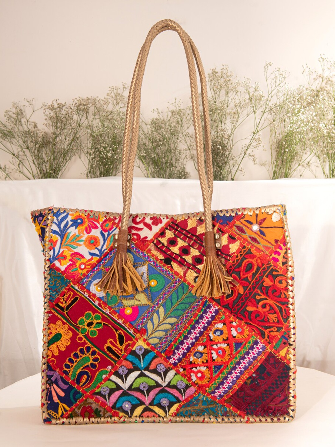 

JAYPORE Women Floral Printed Structured Leather Shoulder Bag, Brown