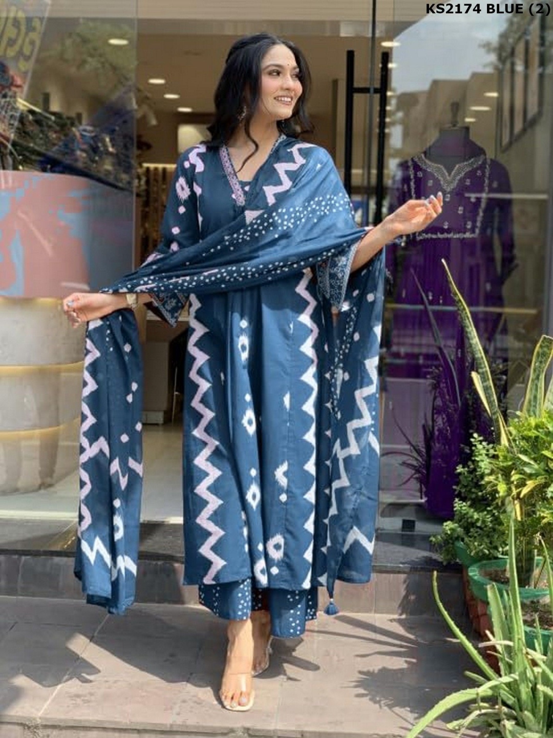 

KALINI Women Printed Regular Kurta with Palazzos & With Dupatta, Blue