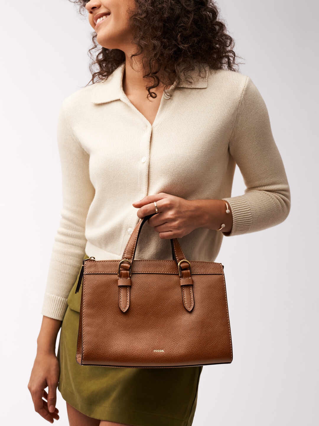 

Fossil Women Textured Structured Leather Handheld Bag, Brown