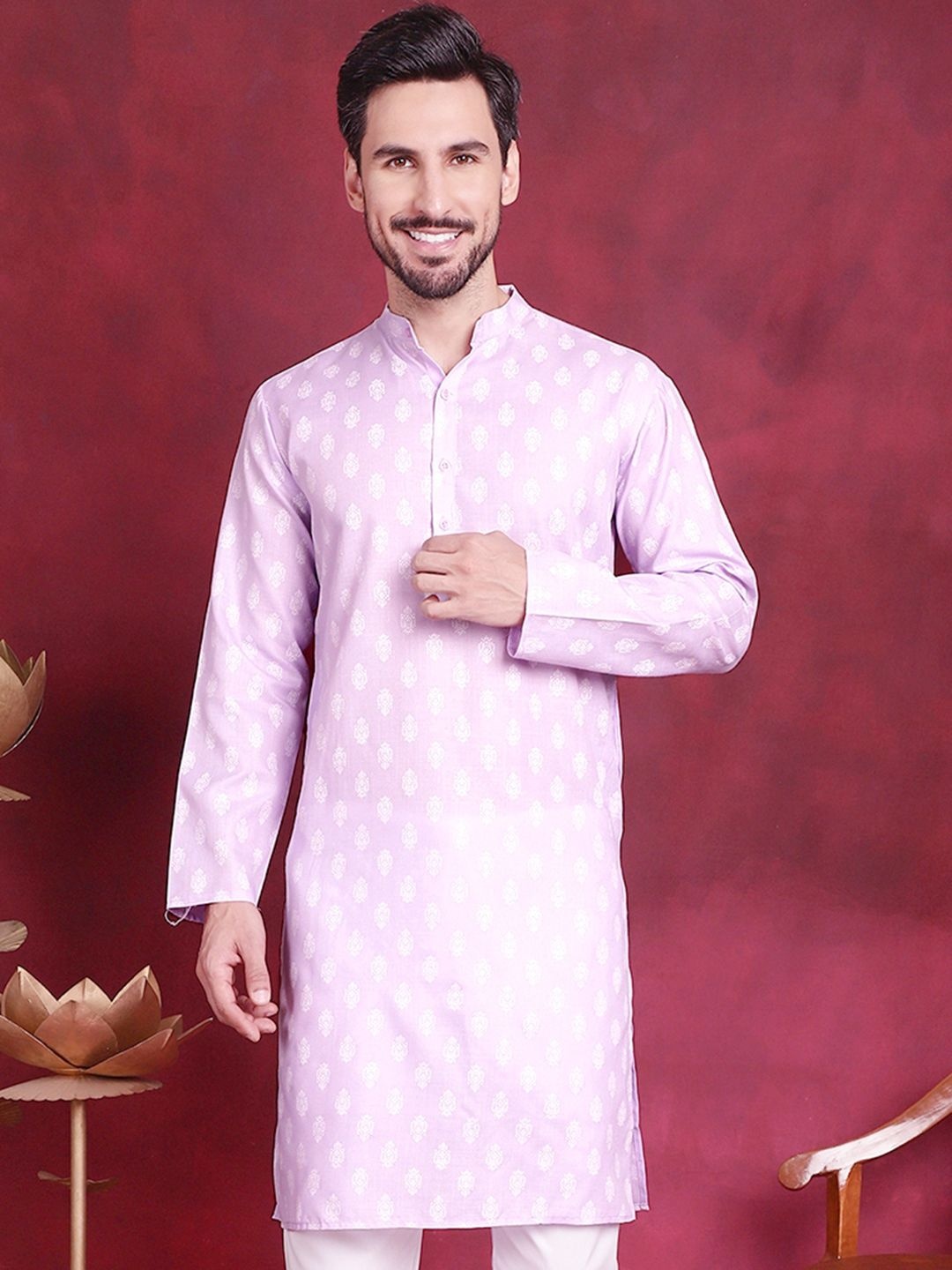 

Jompers Men Floral Printed Kurta, Purple