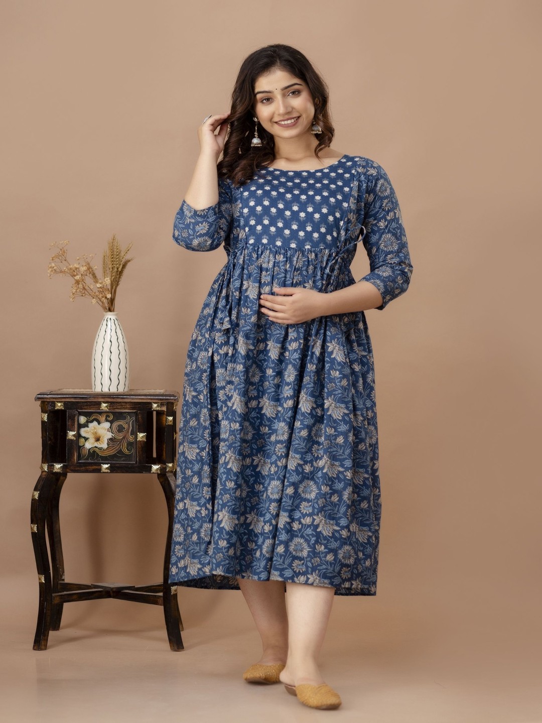 

Mialo fashion Women Printed Fit & Flare Maternity Ethnic Dresses, Blue