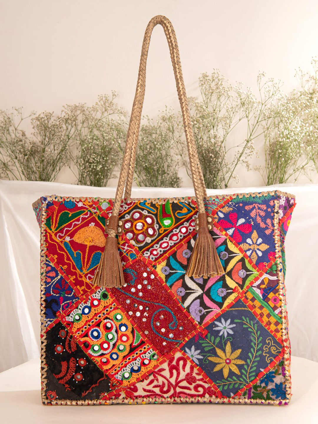 

JAYPORE Women Floral Printed Structured Leather Shoulder Bag, Brown