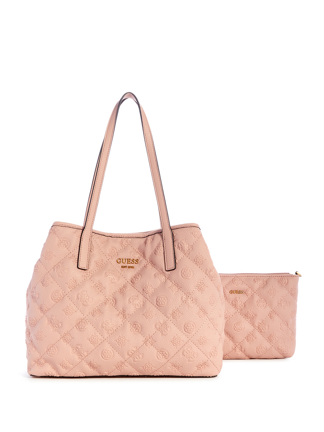 

GUESS Textured PU Structured Tote Bag with Quilted, Pink