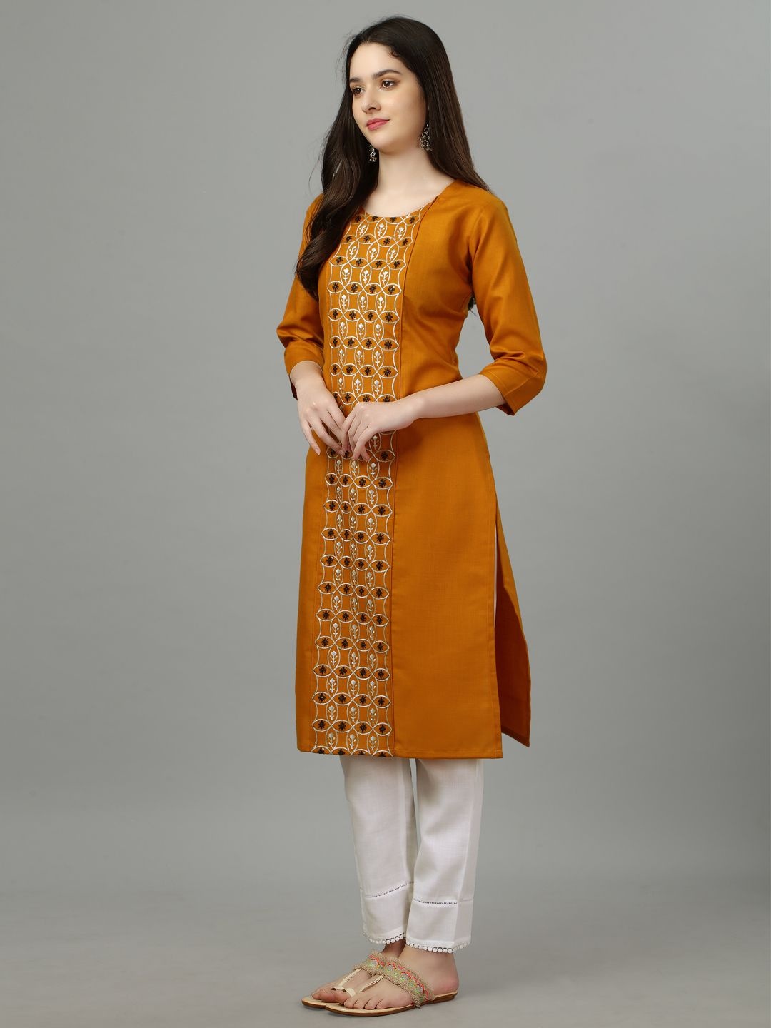 

HI FI NX Women Embroidered Kurta, Mustard