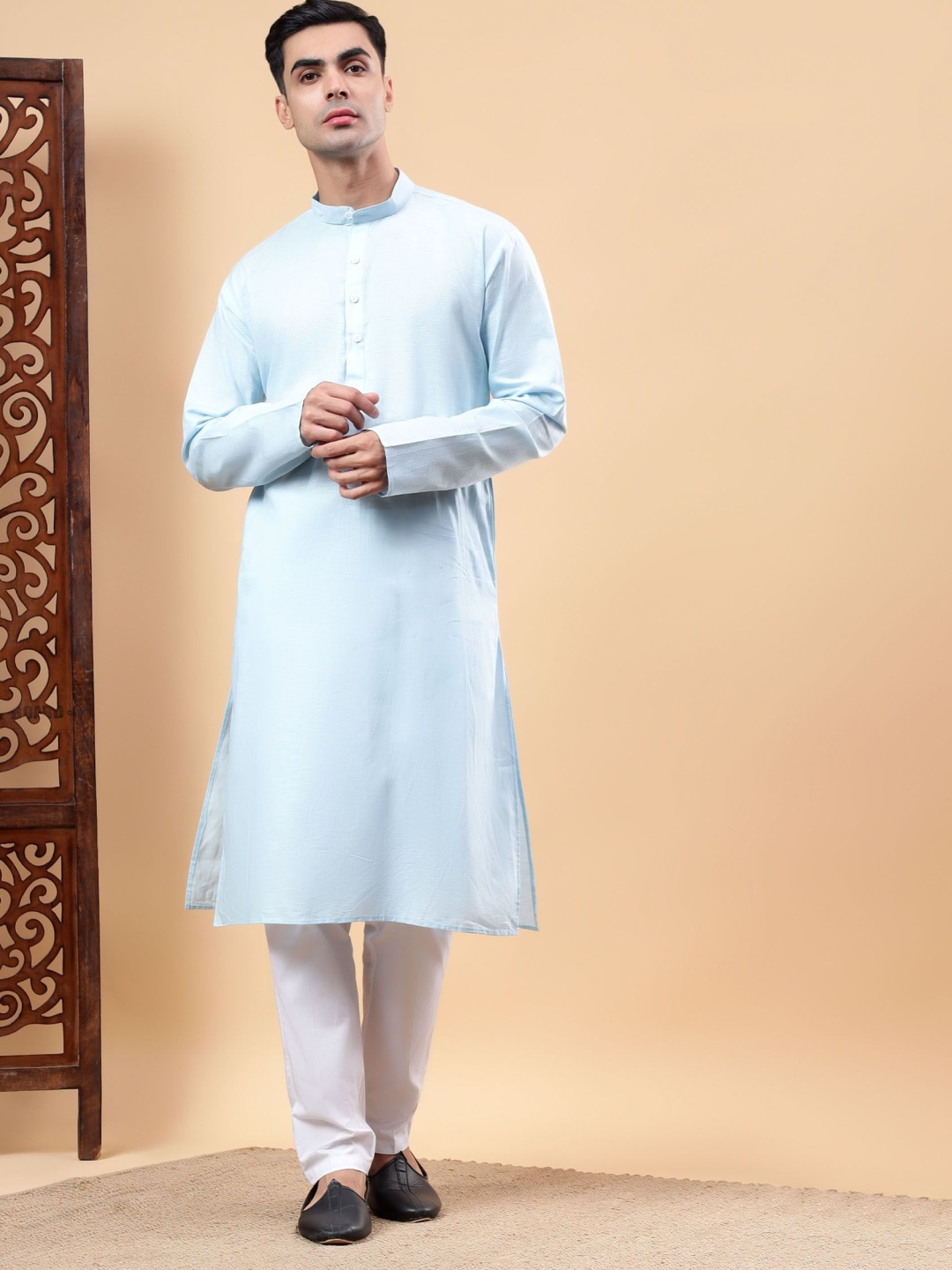 

Yugnik Men Regular Pure Cotton Kurta with Pyjamas, Blue