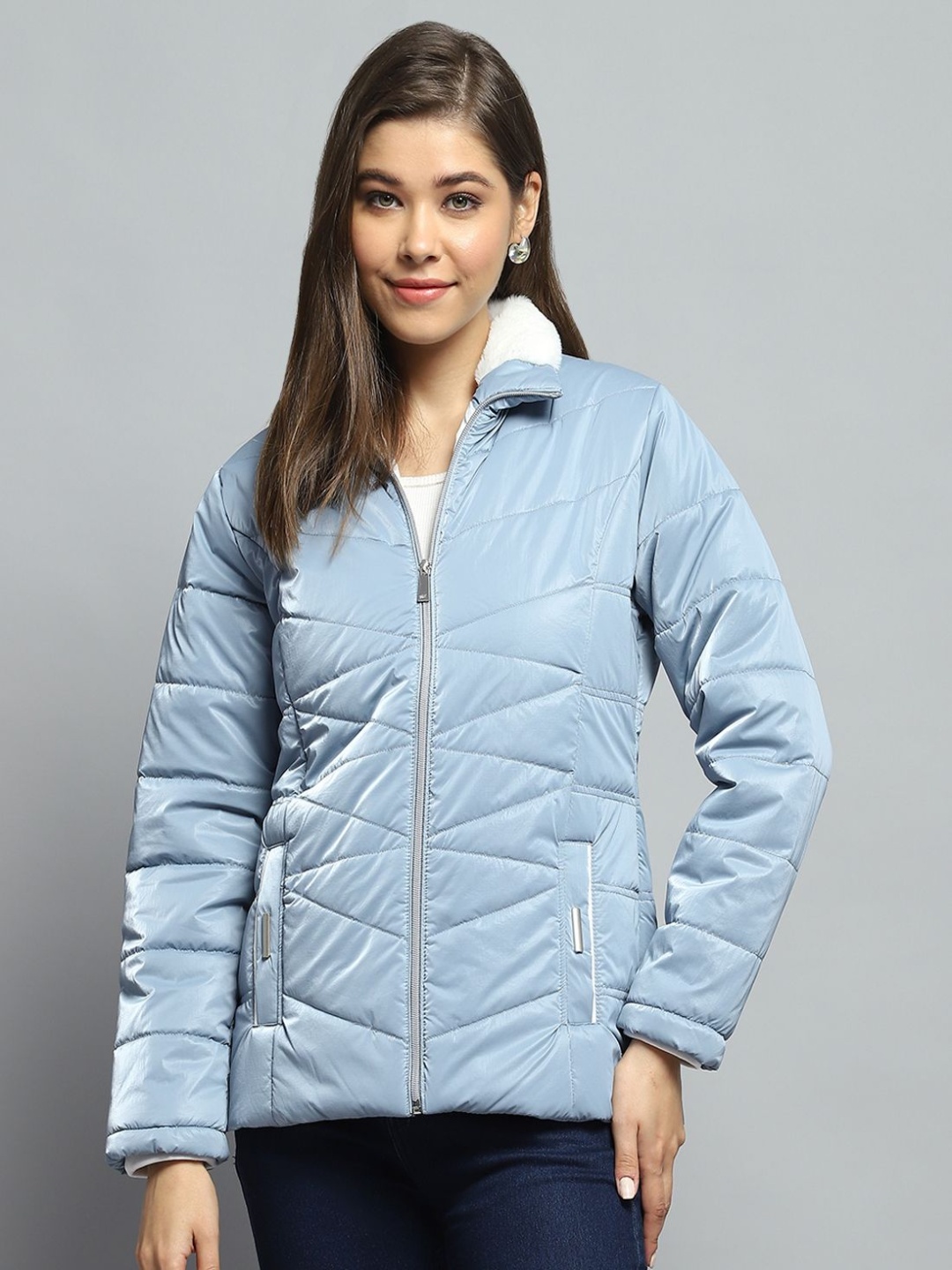 

Monte Carlo Women Mock Collar Solid Casual Lightweight Padded Jacket, Blue