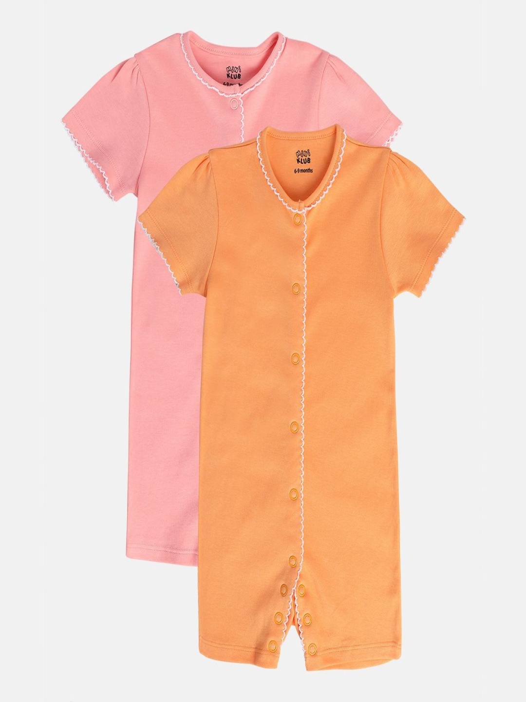 

MINI KLUB Girls Pack Of 2 Pure Cotton Rompers, Orange