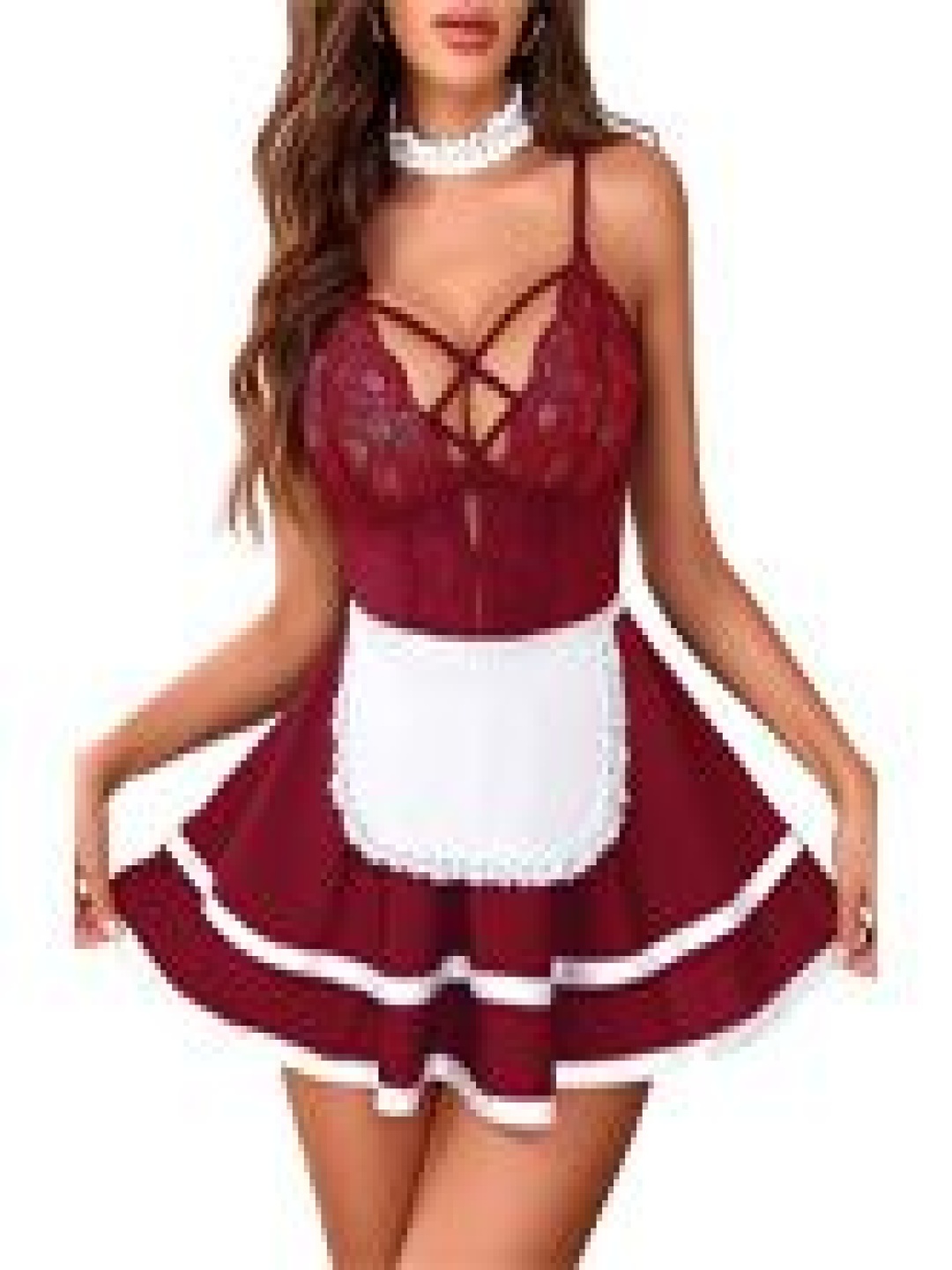 

Xivir Women Self Design Shoulder Straps Baby Doll, Maroon