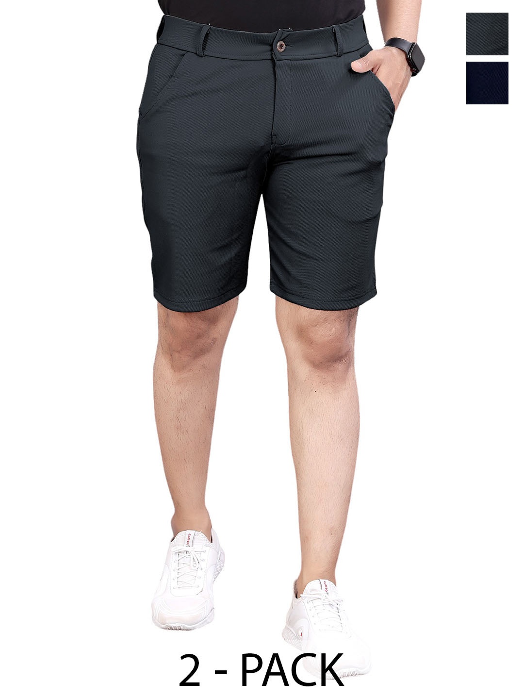 

INDICLUB Men Pack Of 2 Mid-Rise Shorts, Grey