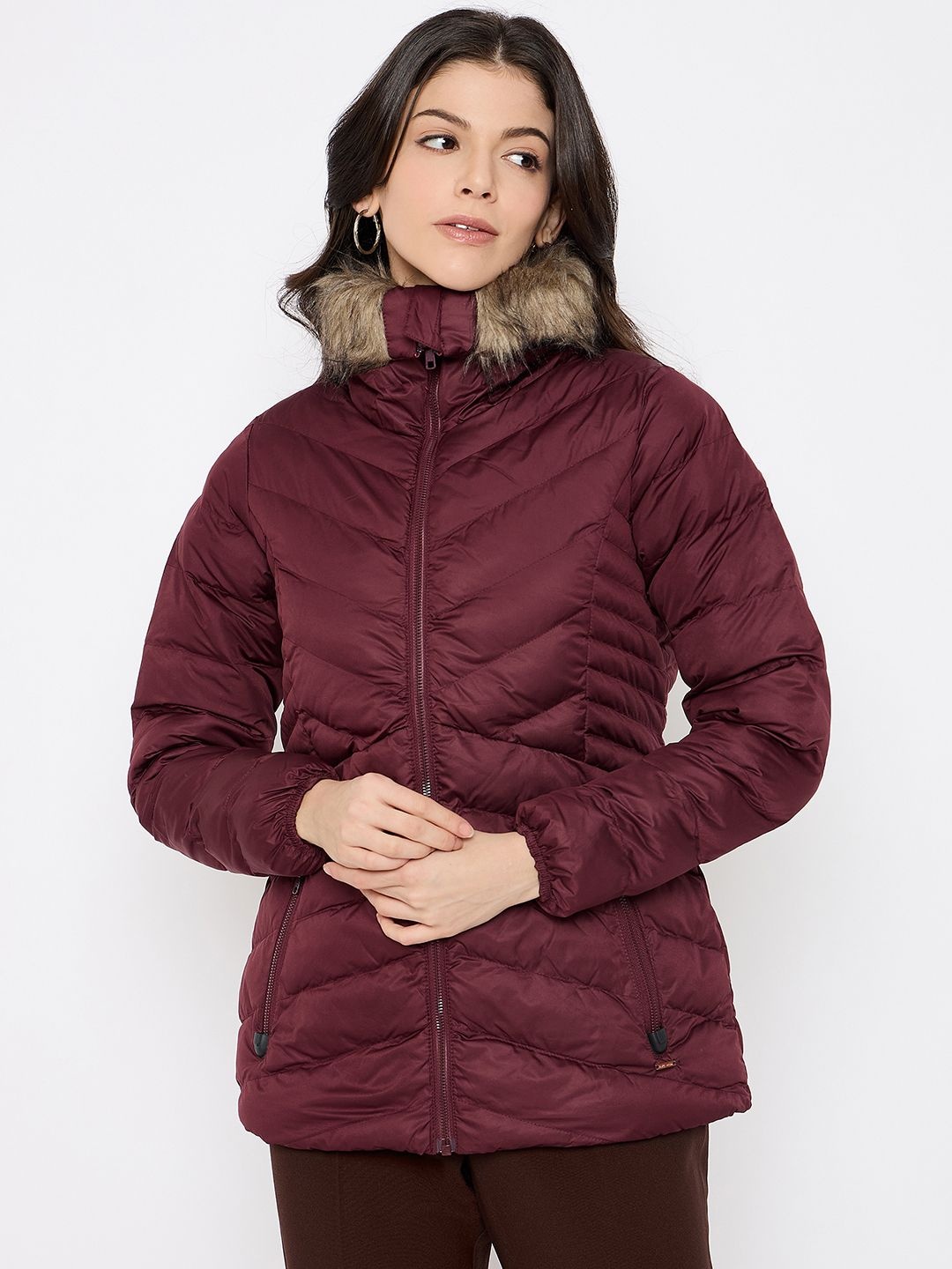 

Duke Women Solid Quilted Jacket, Maroon