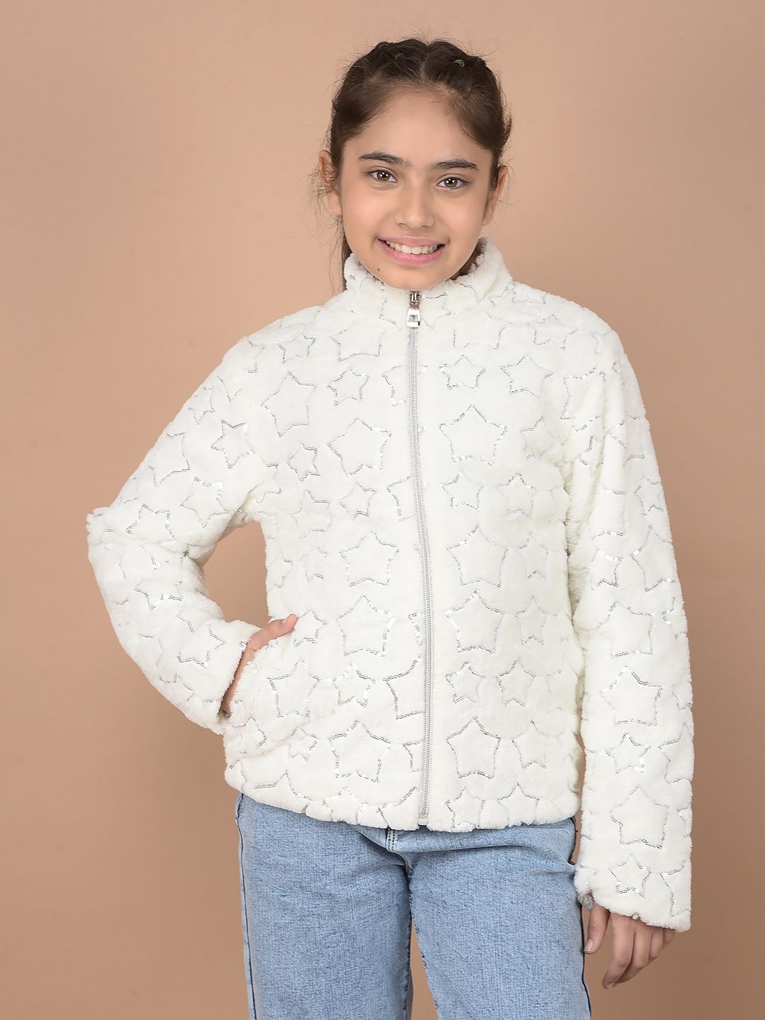 

Crimsoune Club Girls Mock Collar Solid Casual Lightweight Parka Jacket, White