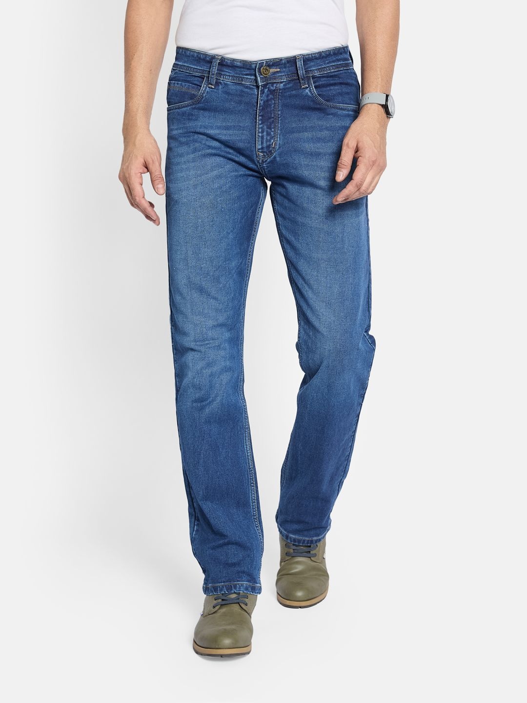 

Octave Men Straight Fit Mid-Rise Light Fade Stretchable Jeans, Blue