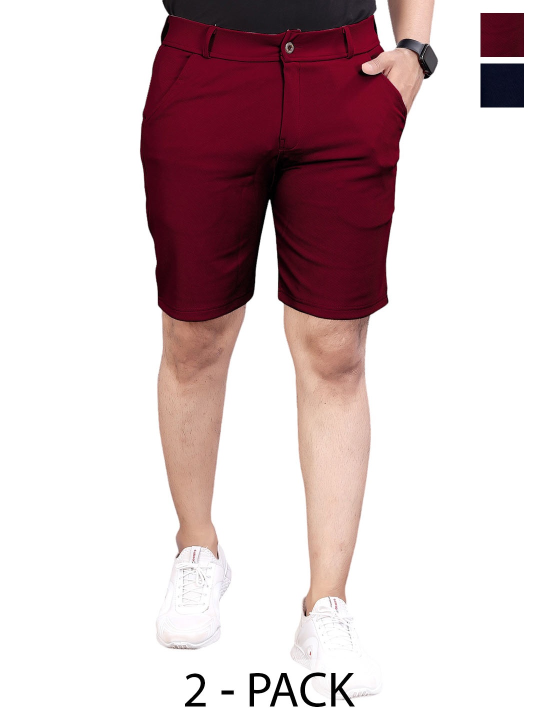 

INDICLUB Men Pack Of 2 Mid-Rise Shorts, Maroon
