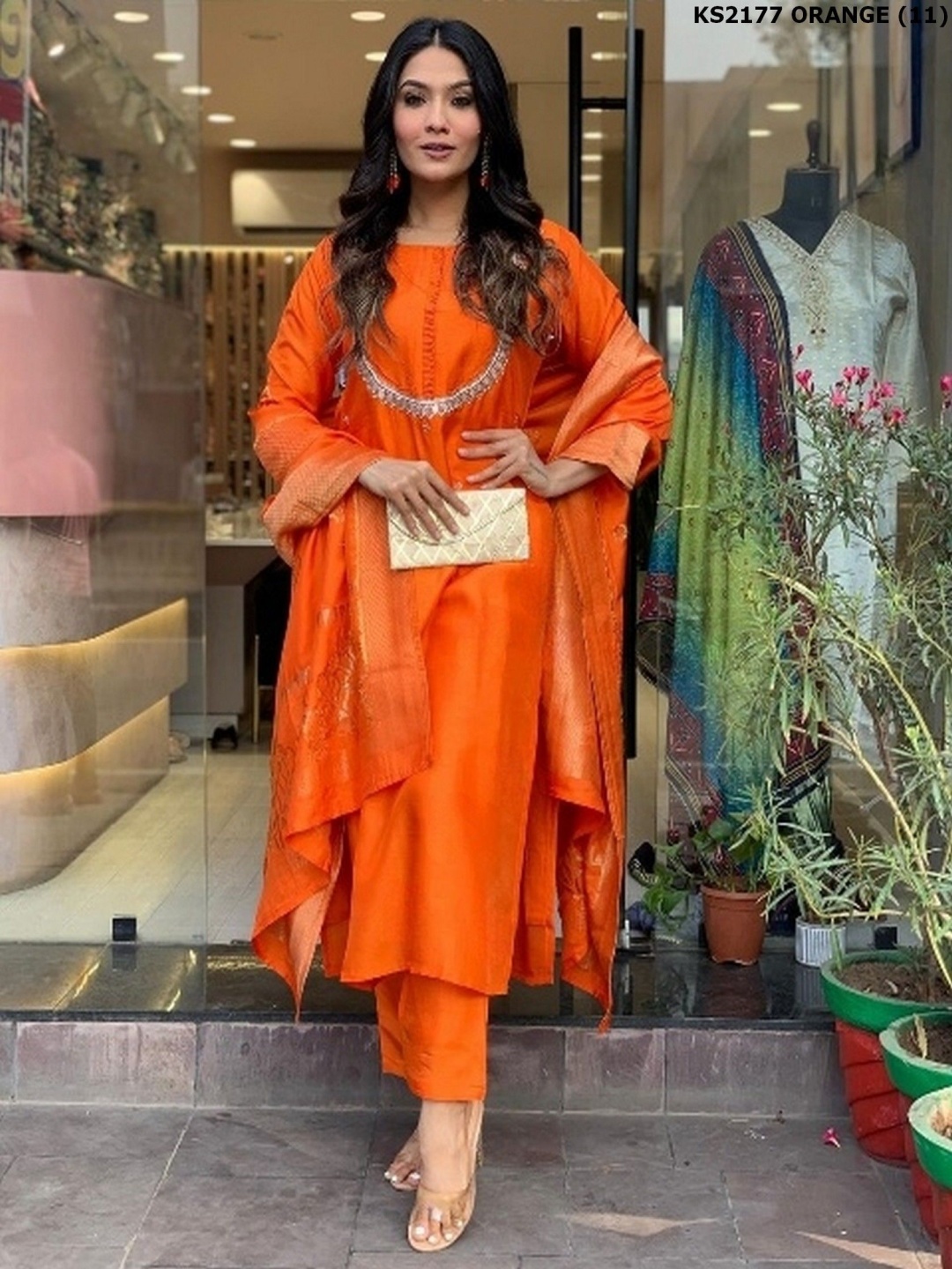 

KALINI Women Regular Kurta with Palazzos & With Dupatta, Orange