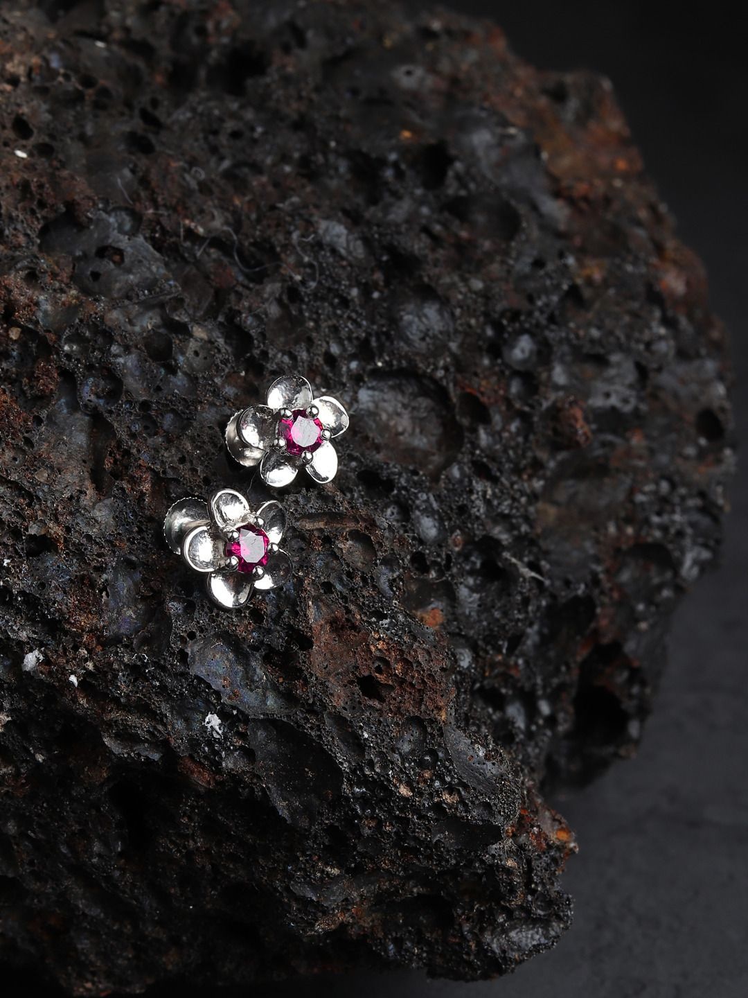 

AKSHAT SAPPHIRE 925 Sterling Silver Rhodium-Plated Floral Studs