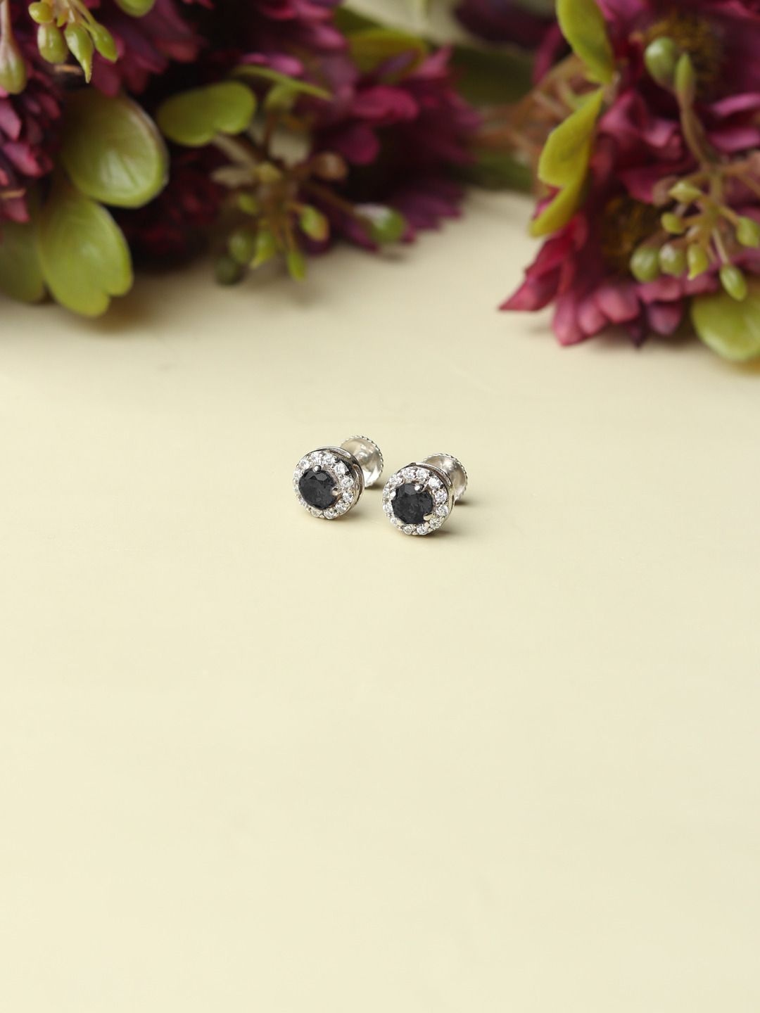 

AKSHAT SAPPHIRE 925 Sterling Silver Rhodium-Plated CZ Studded Circular Studs